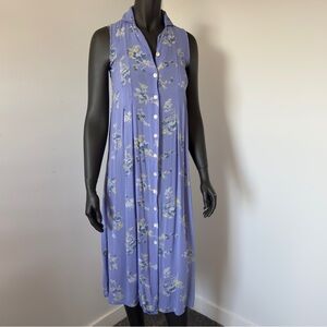 11. April Cornell Lavender Floral Button-Down Midi Dress Sleeveless Rayon Small